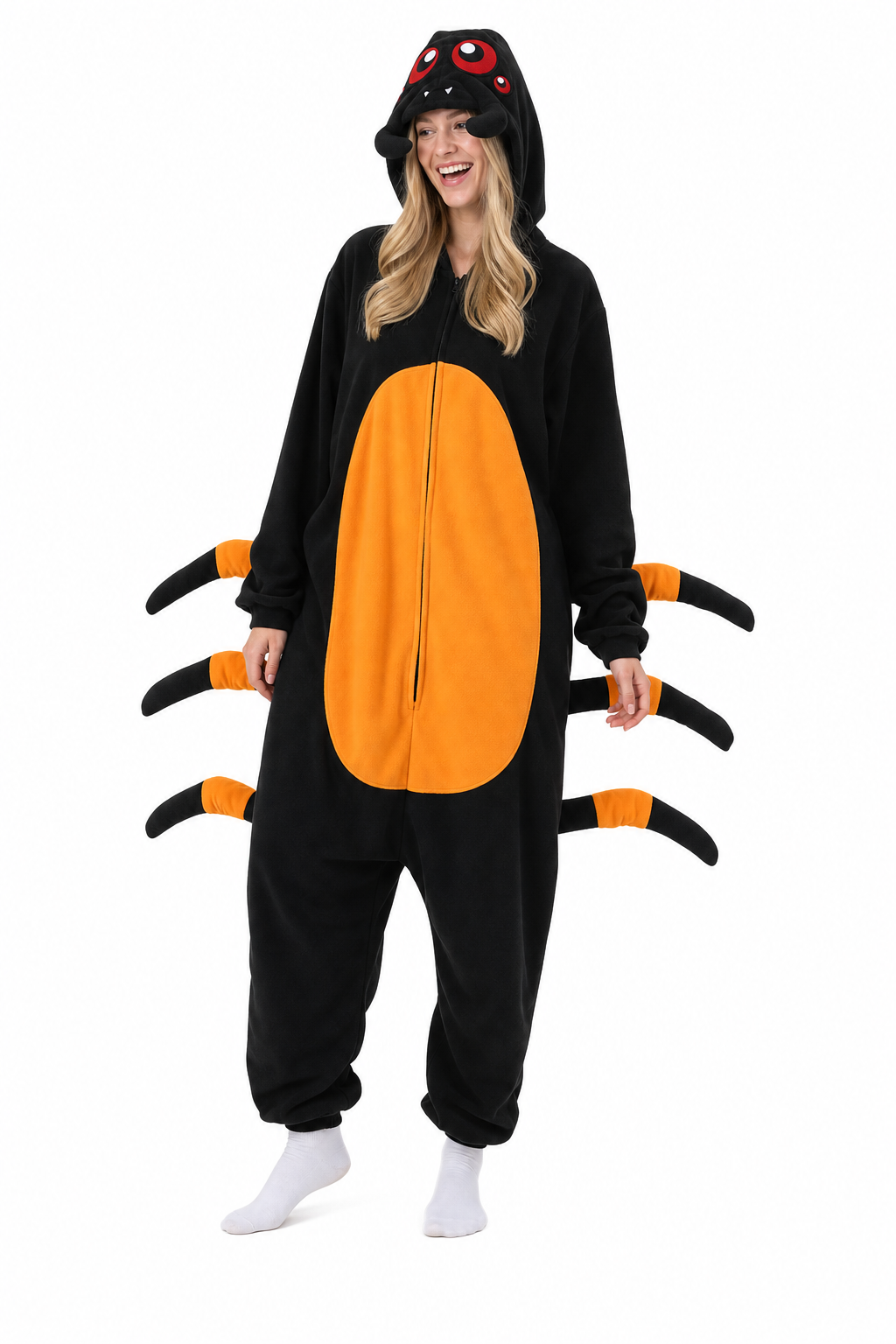 Adult Black and Orange Spider Kigurumi with Attached Legs