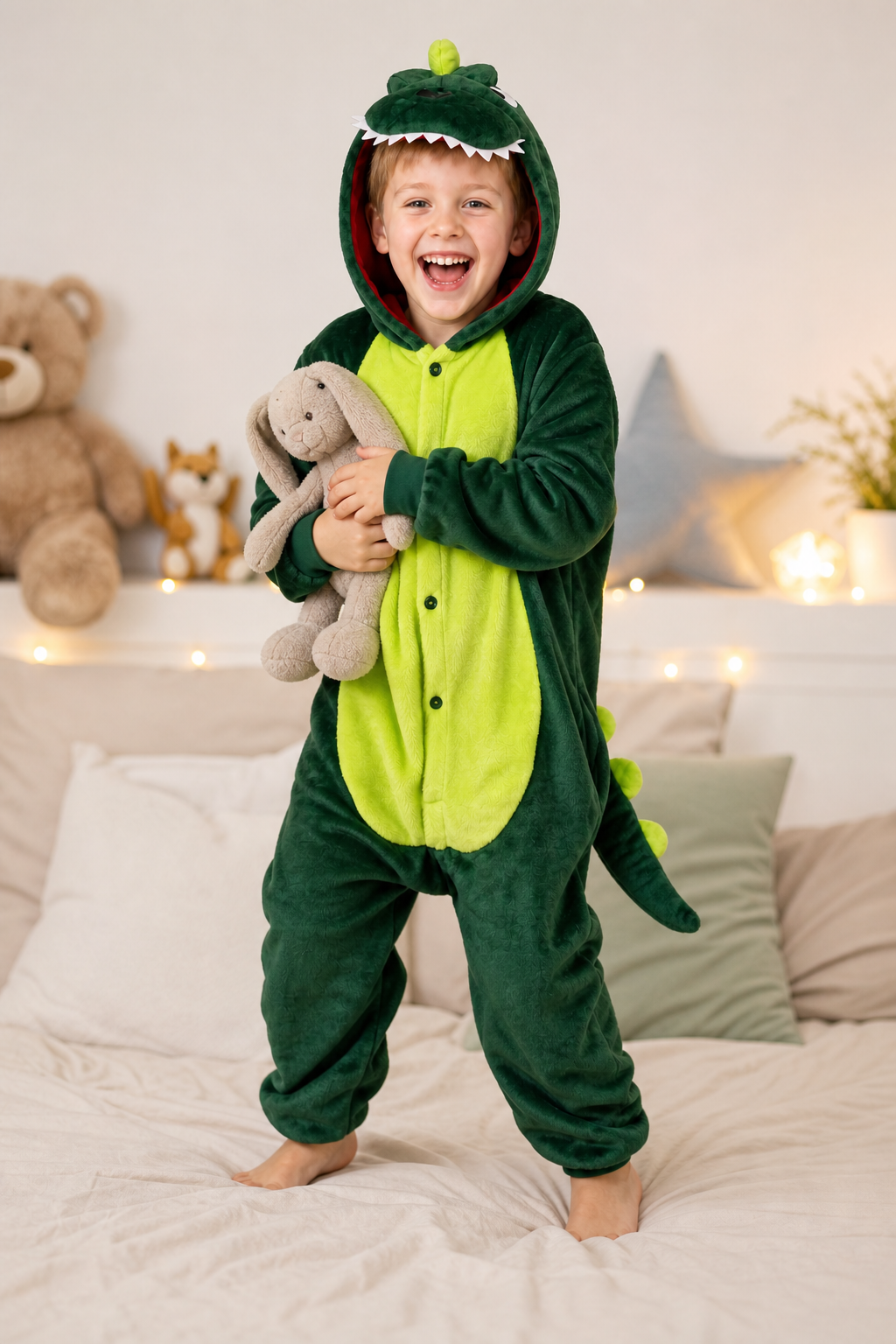 Kids' Hooded Green Dinosaur Kigurumi Onesie