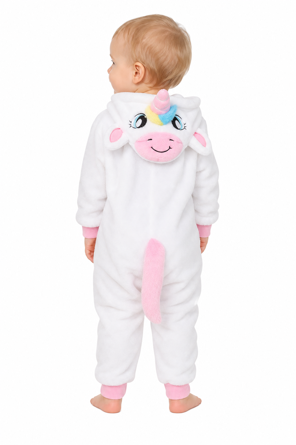 Cozy Baby White Plush Unicorn Hooded Onesie