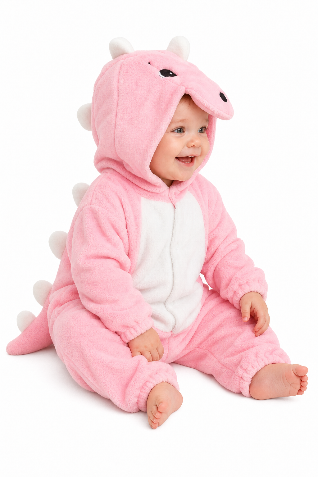 Hooded Pink Baby Plush Dino Onesie