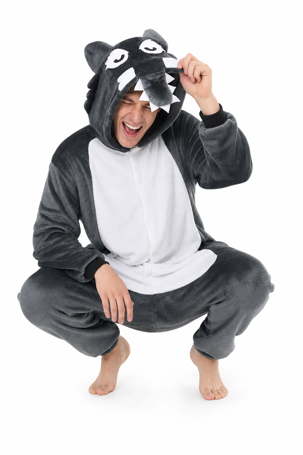 Adult Gray Plush Wolf Onesie
