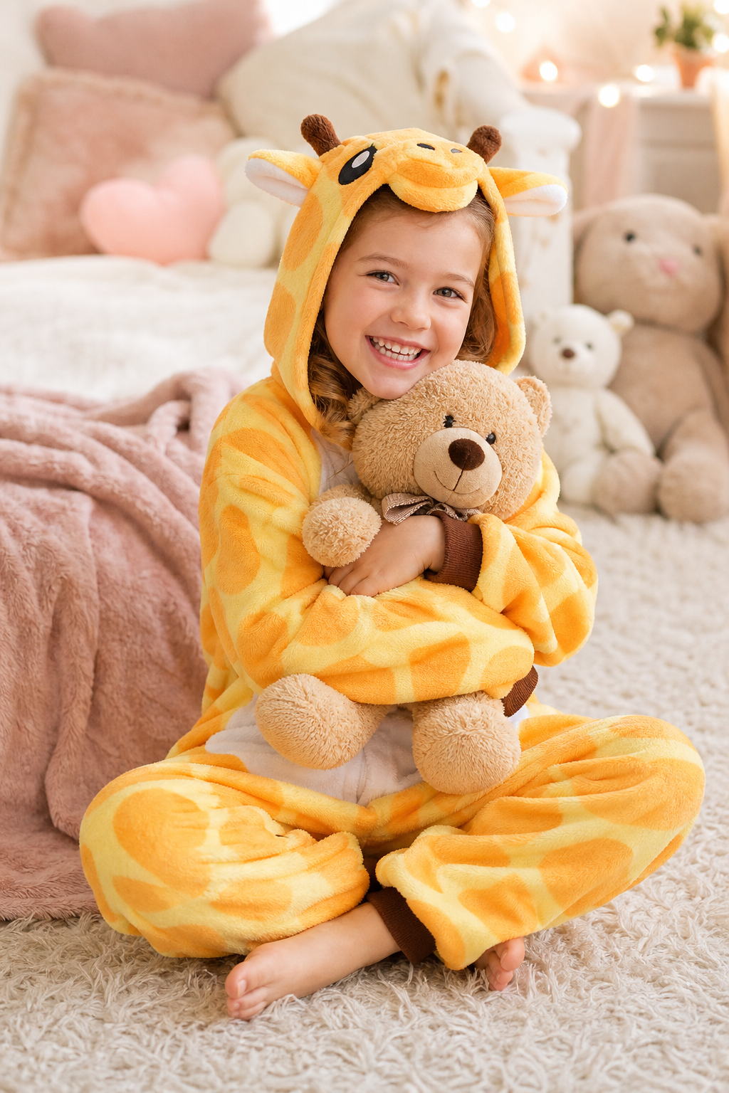 Kids' Hooded Yellow Giraffe Plush Kigurumi Onesie