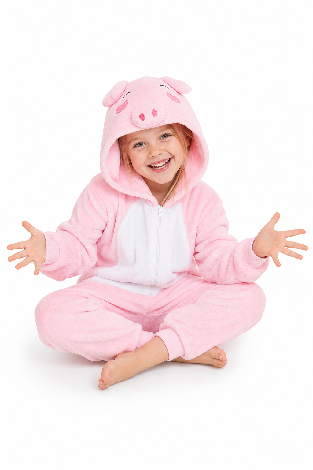 Kids' Hooded Rosy Pink Pig Kigurumi Onesie