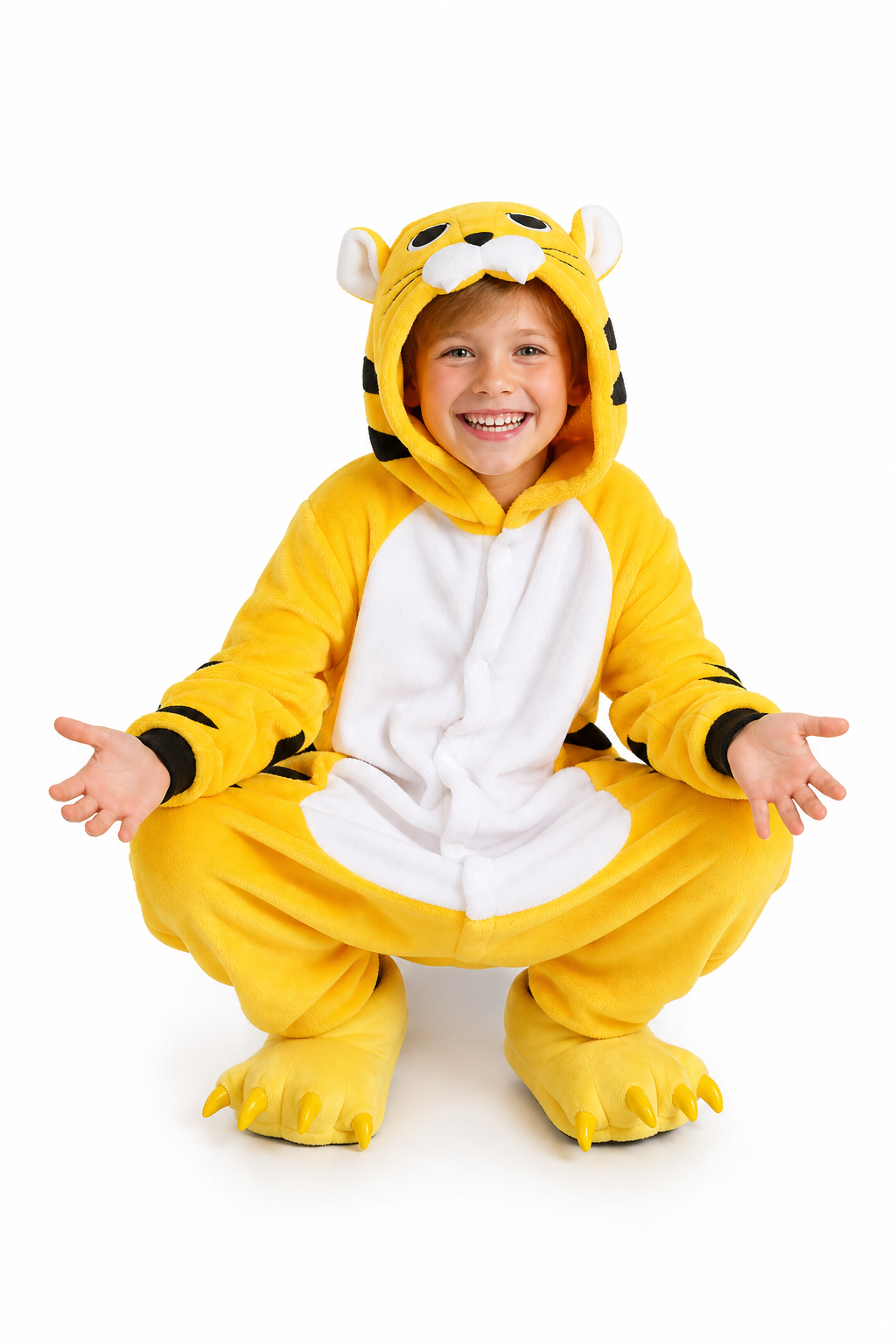 Kids' Hooded Yellow Tiger Kigurumi Onesie
