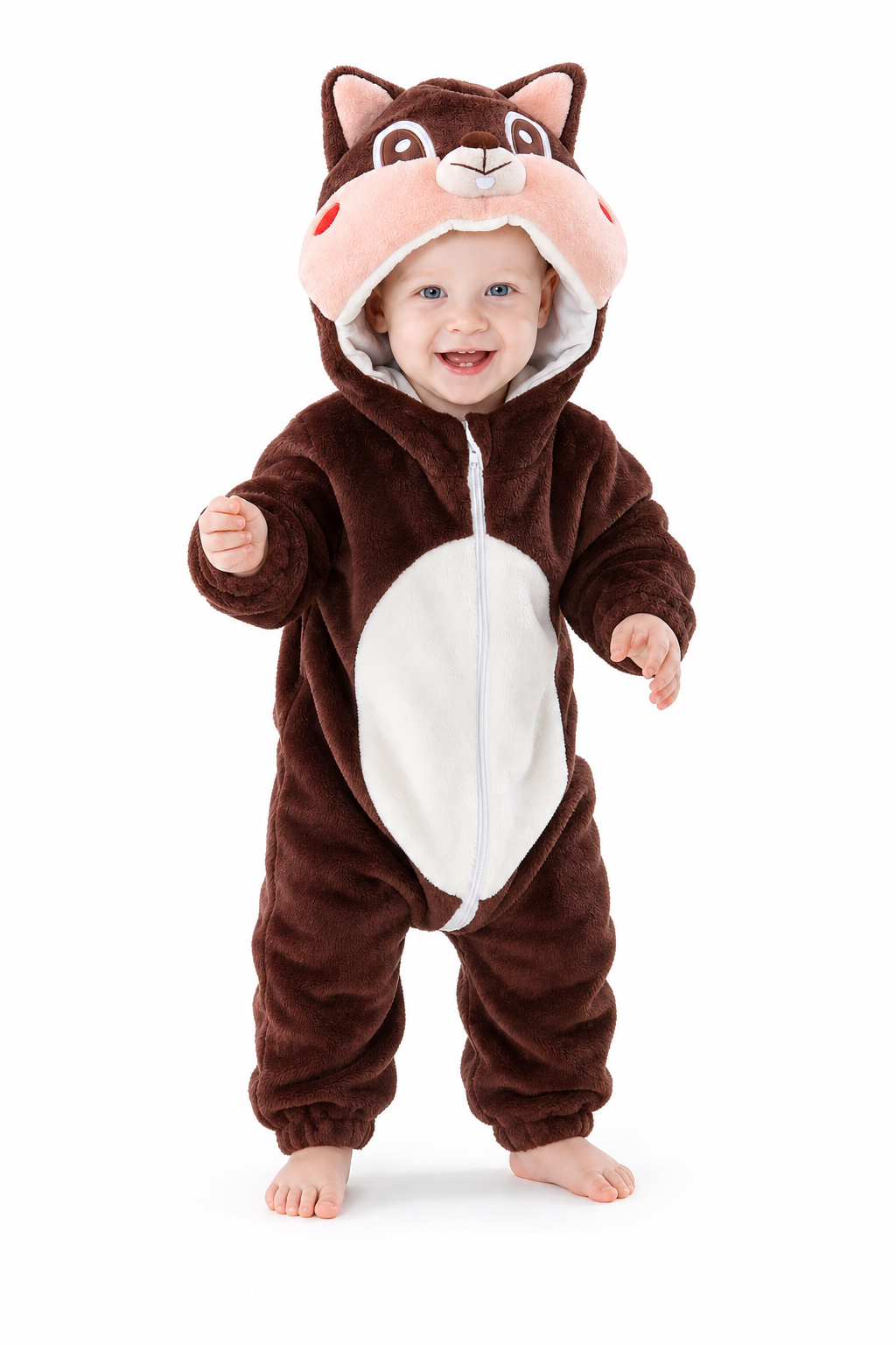 Baby Brown Squirrel Hooded Plush Romper