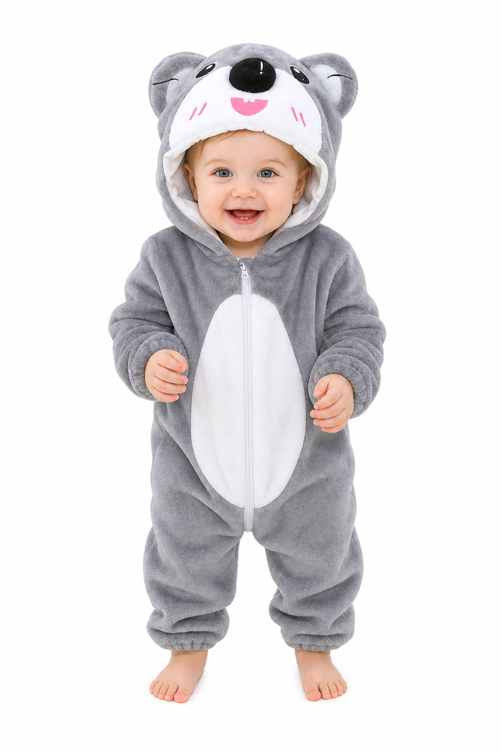 Baby Grey Koala Plush Hooded Romper