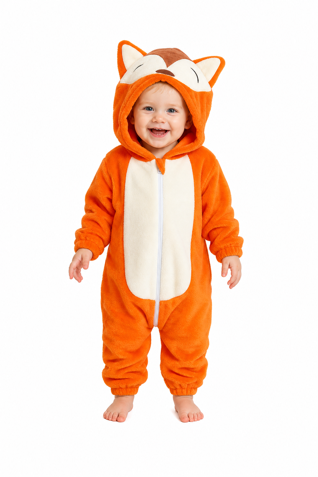 Baby Orange Plush Fox Hooded Onesie