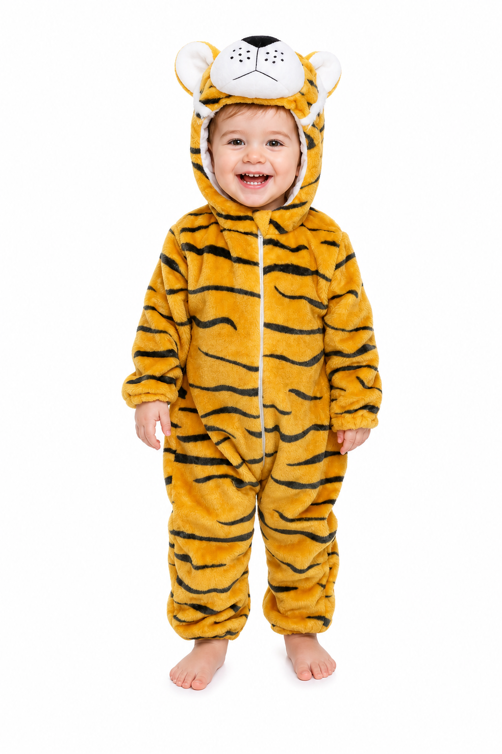 Baby Orange Plush Tiger Hooded Jumpsuit