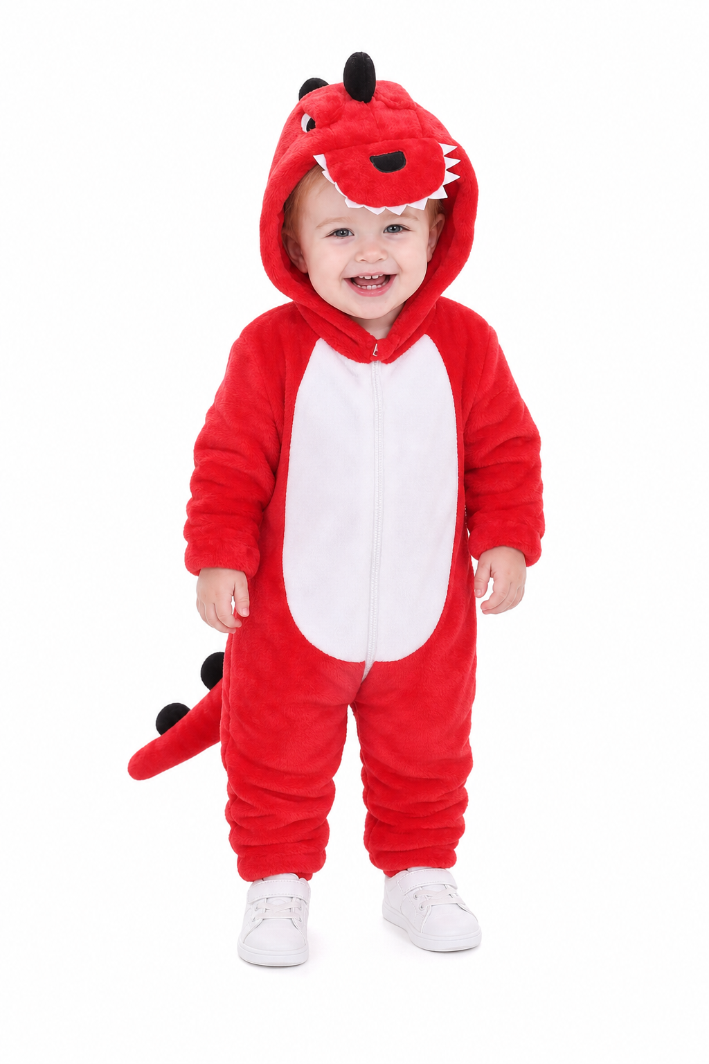 Baby Red Plush Dinosaur Hooded Onesie