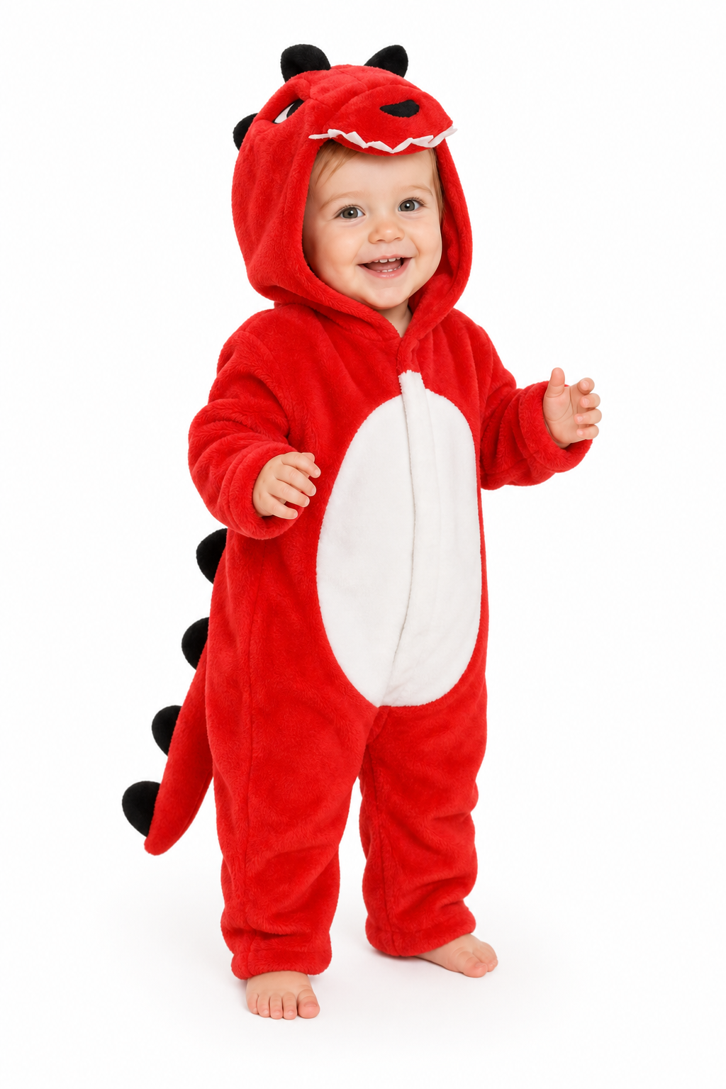 Baby Red Plush Hooded Dinosaur Costume