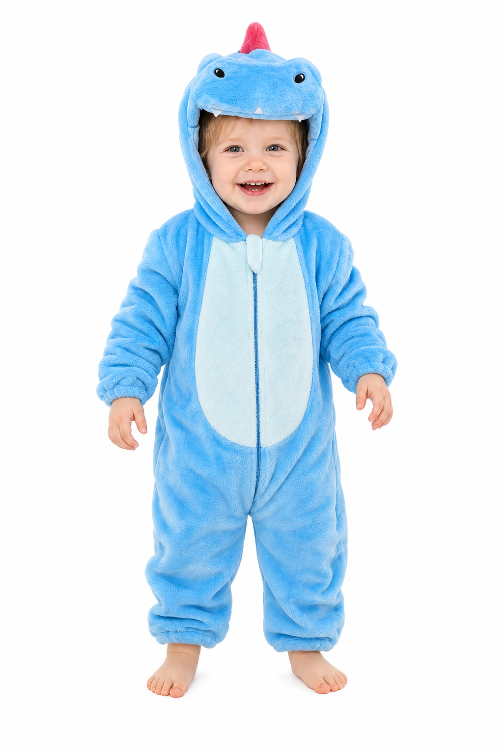 Bright Blue Plush Dinosaur Baby Jumpsuit
