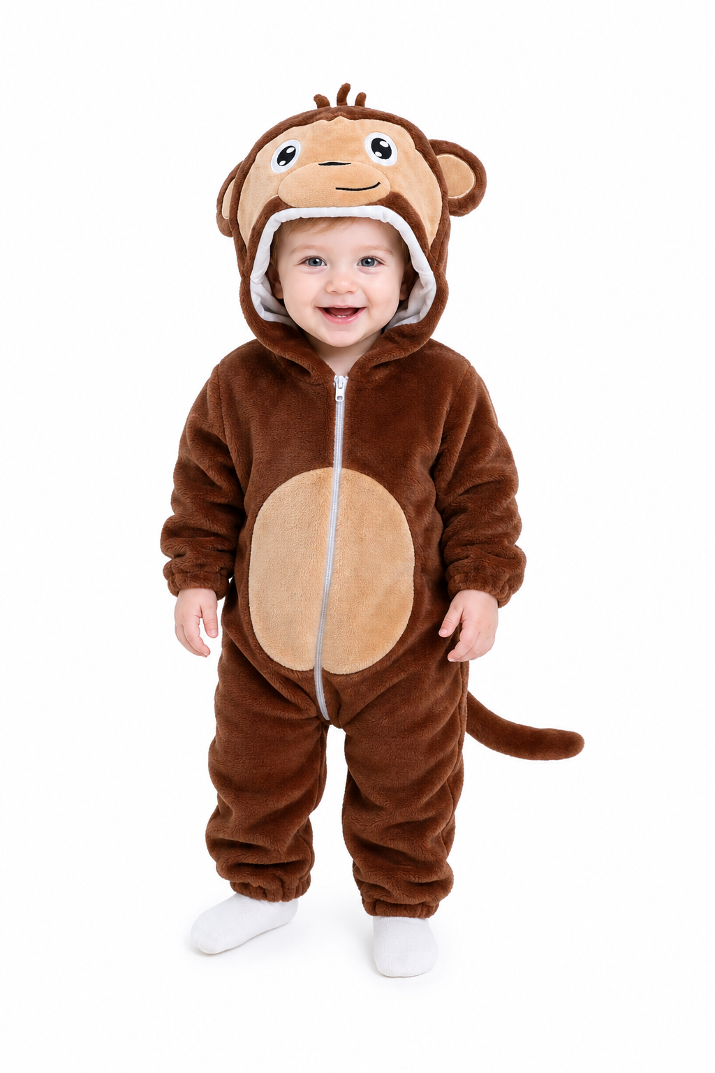 Brown Plush Baby Monkey Costume with Hood and Tail