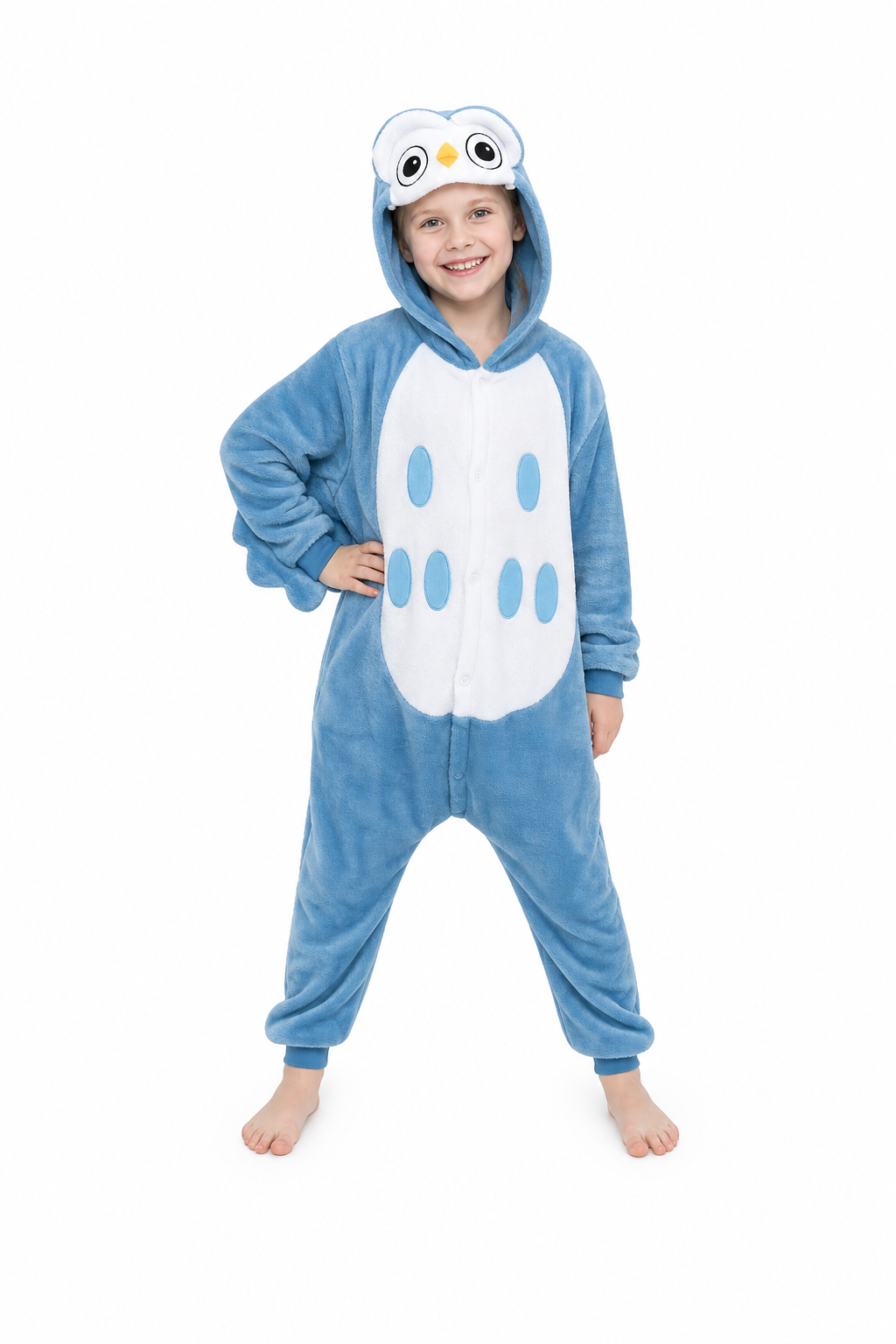 Children's Sky Blue Plush Owl Kigurumi