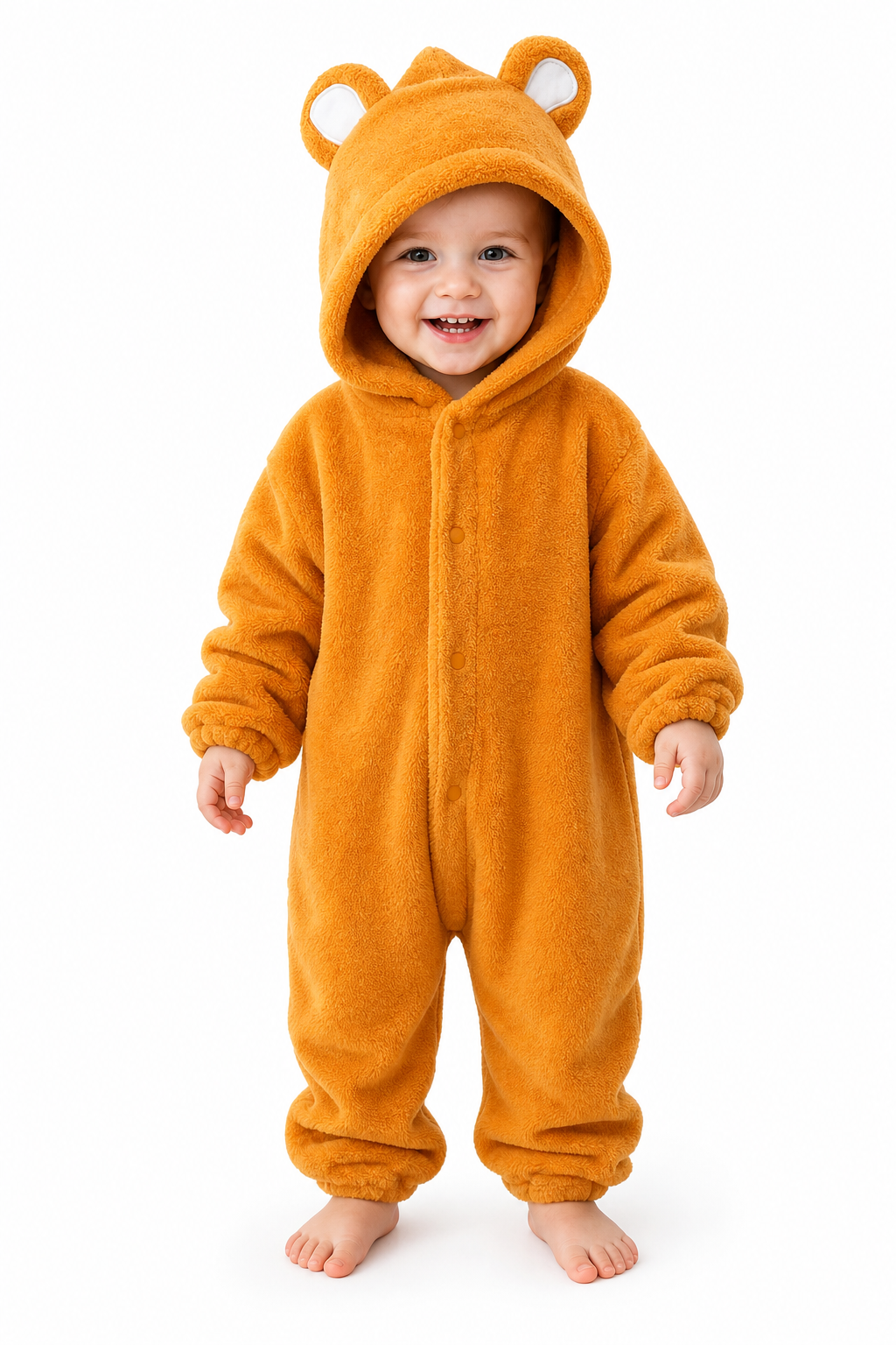 Cozy Baby Orange Plush Bear Hooded Romper