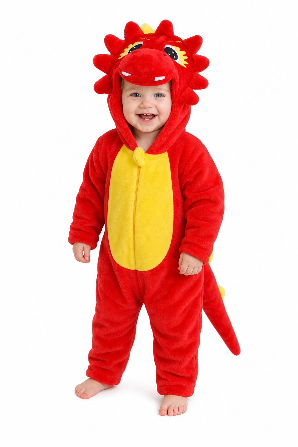 Cozy Baby Red Dragon Plush Hooded Romper