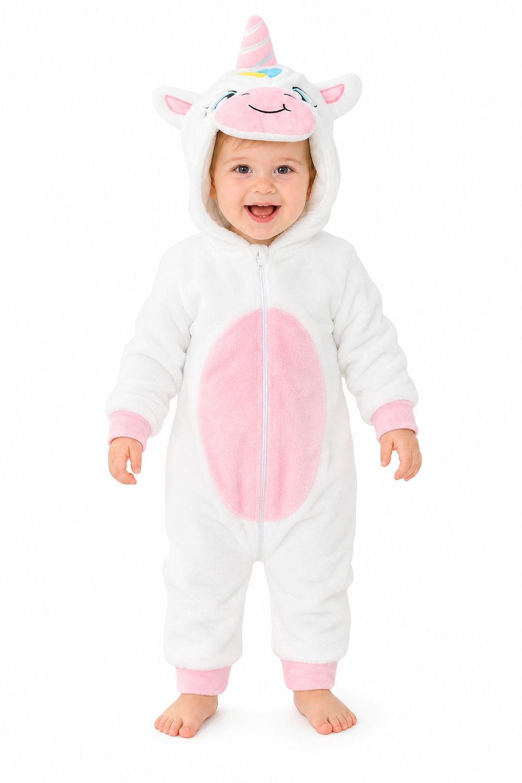 Cozy Baby White Plush Unicorn Hooded Onesie