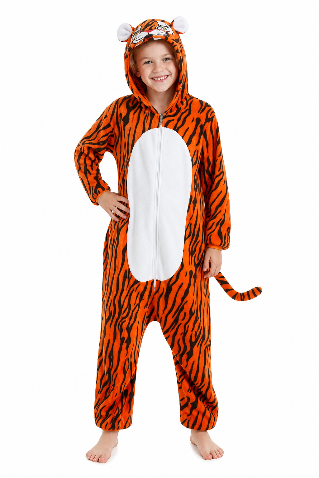 Cozy Kids' Tiger Kigurumi Jumpsuit with Tail