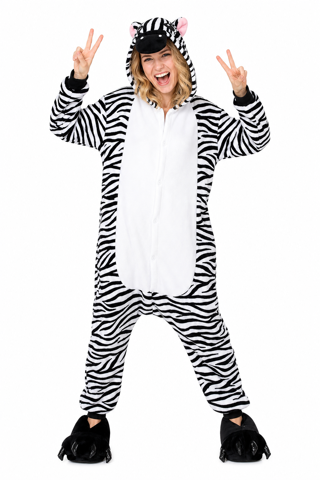 Cozy Plush Hooded Zebra Kigurumi