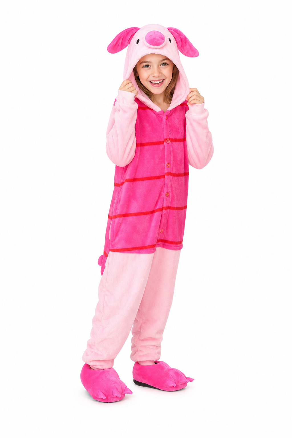 Girls' Fuchsia Pig Kigurumi Pajama & Slippers