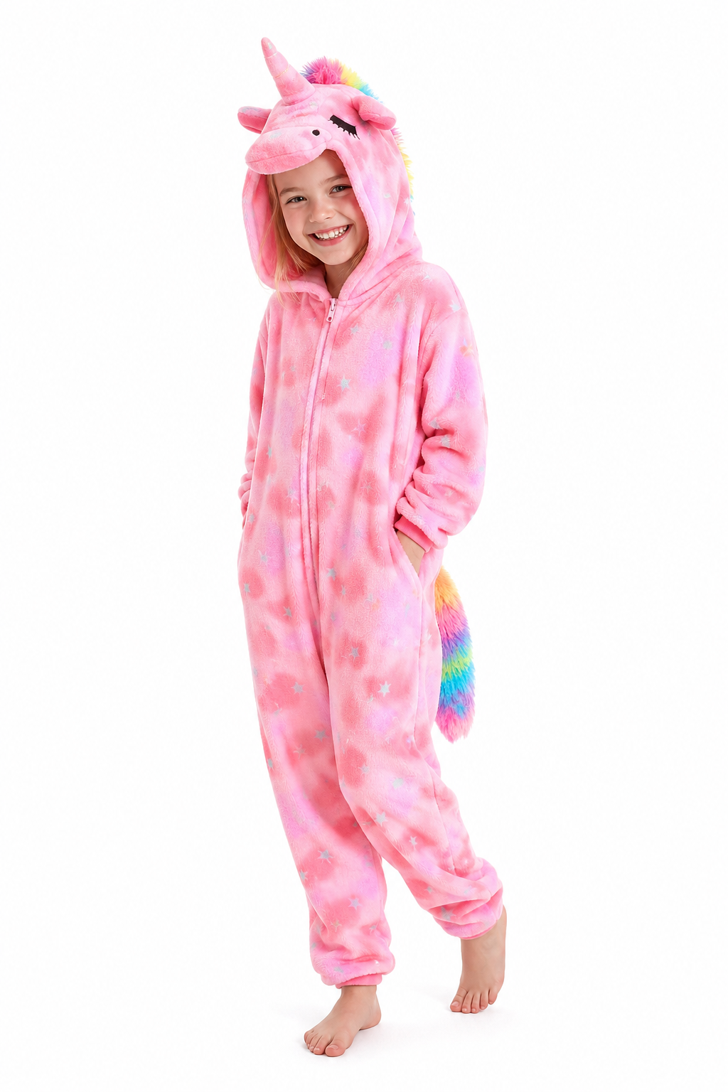 Girls' Pink Tie-Dye Unicorn Onesie with Rainbow Tail