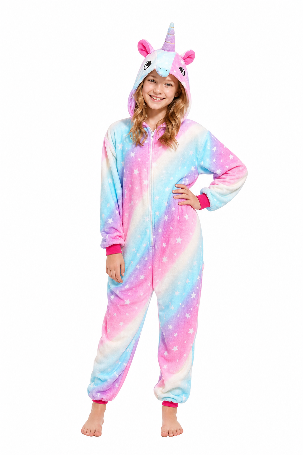 Girls' Plush Unicorn Onesie with Rainbow Stars