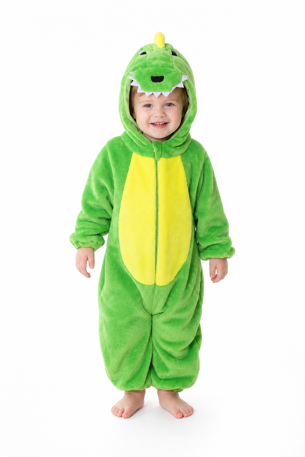 Green Plush Baby Dinosaur Onesie with Yellow Belly
