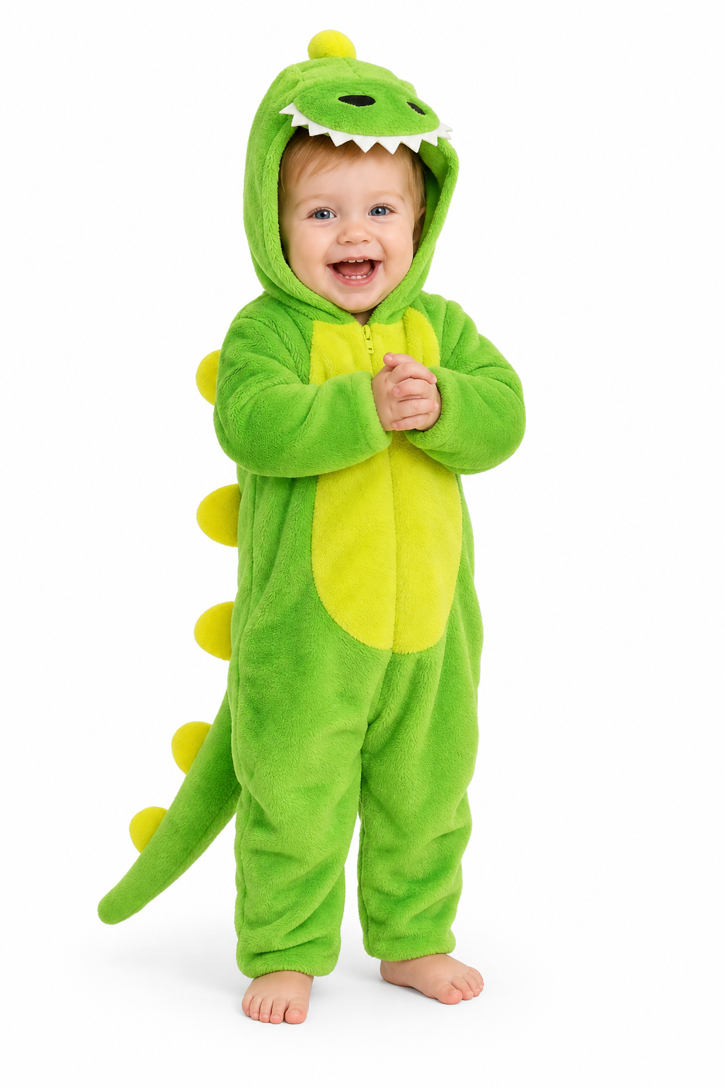 Green Plush Dinosaur Baby Hooded Romper
