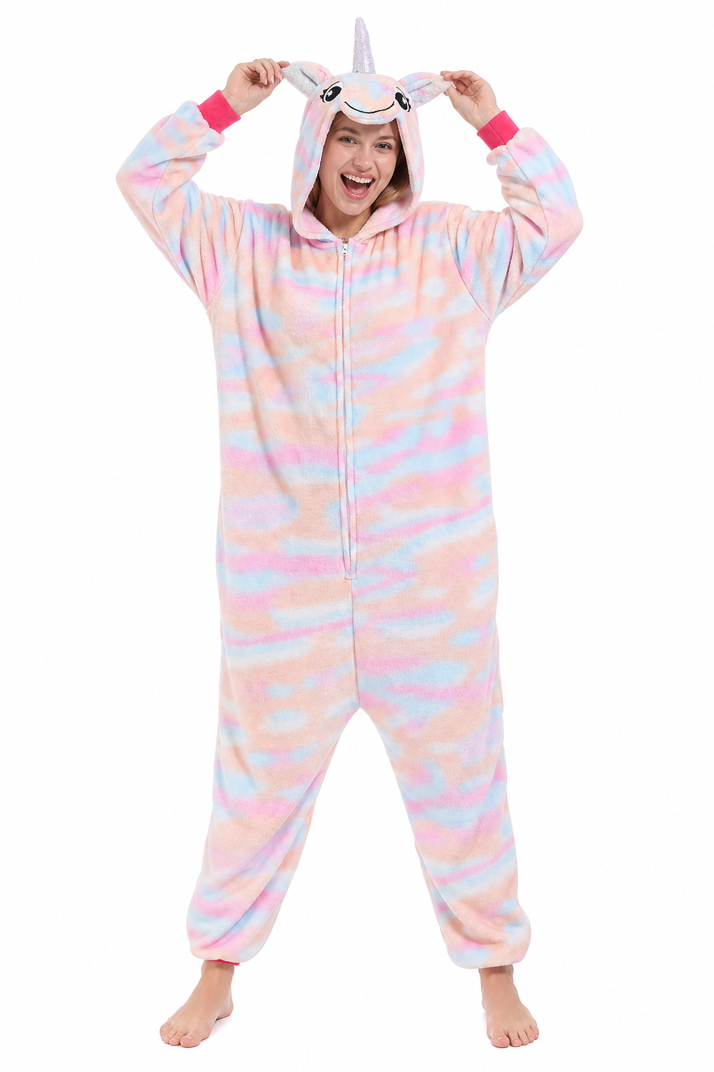 Hooded Pastel Tie-Dye Unicorn Plush Onesie