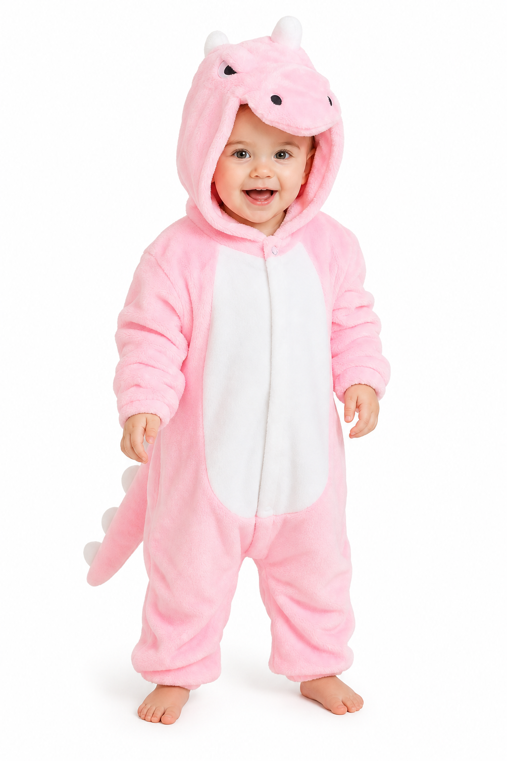 Hooded Pink Plush Baby Dino Onesie