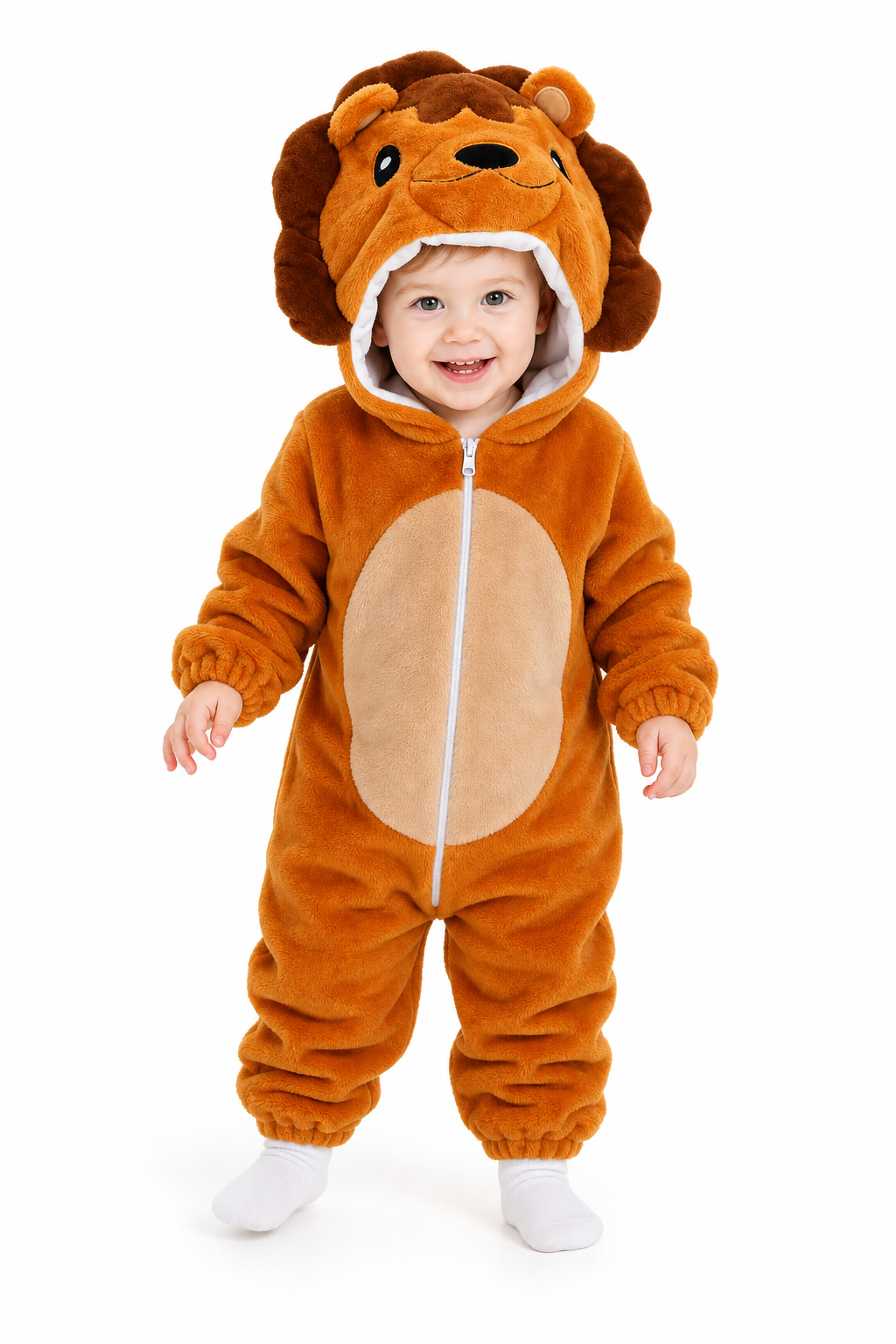 Infant Brown Plush Lion Hooded Onesie
