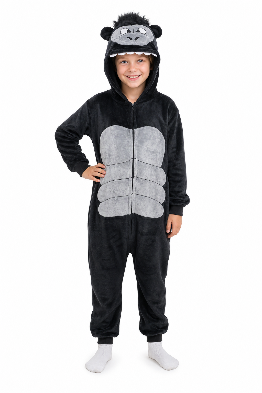 Kids Black and Grey Plush Gorilla Onesie