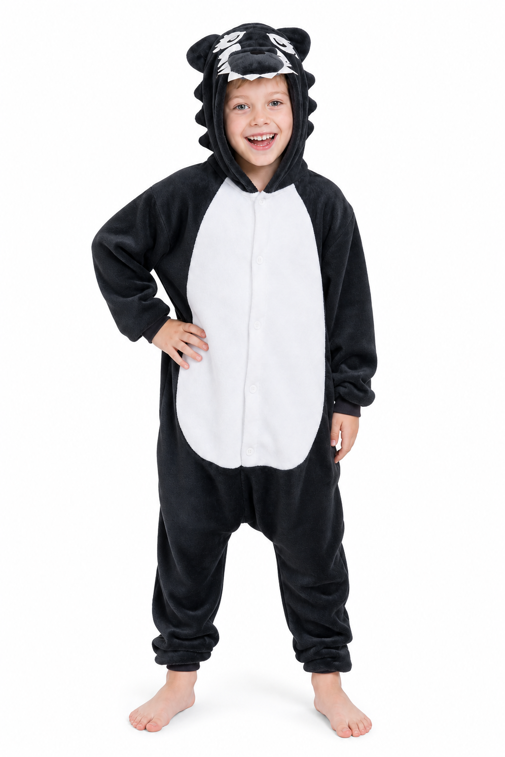 Kids' Black and White Badger Plush Onesie