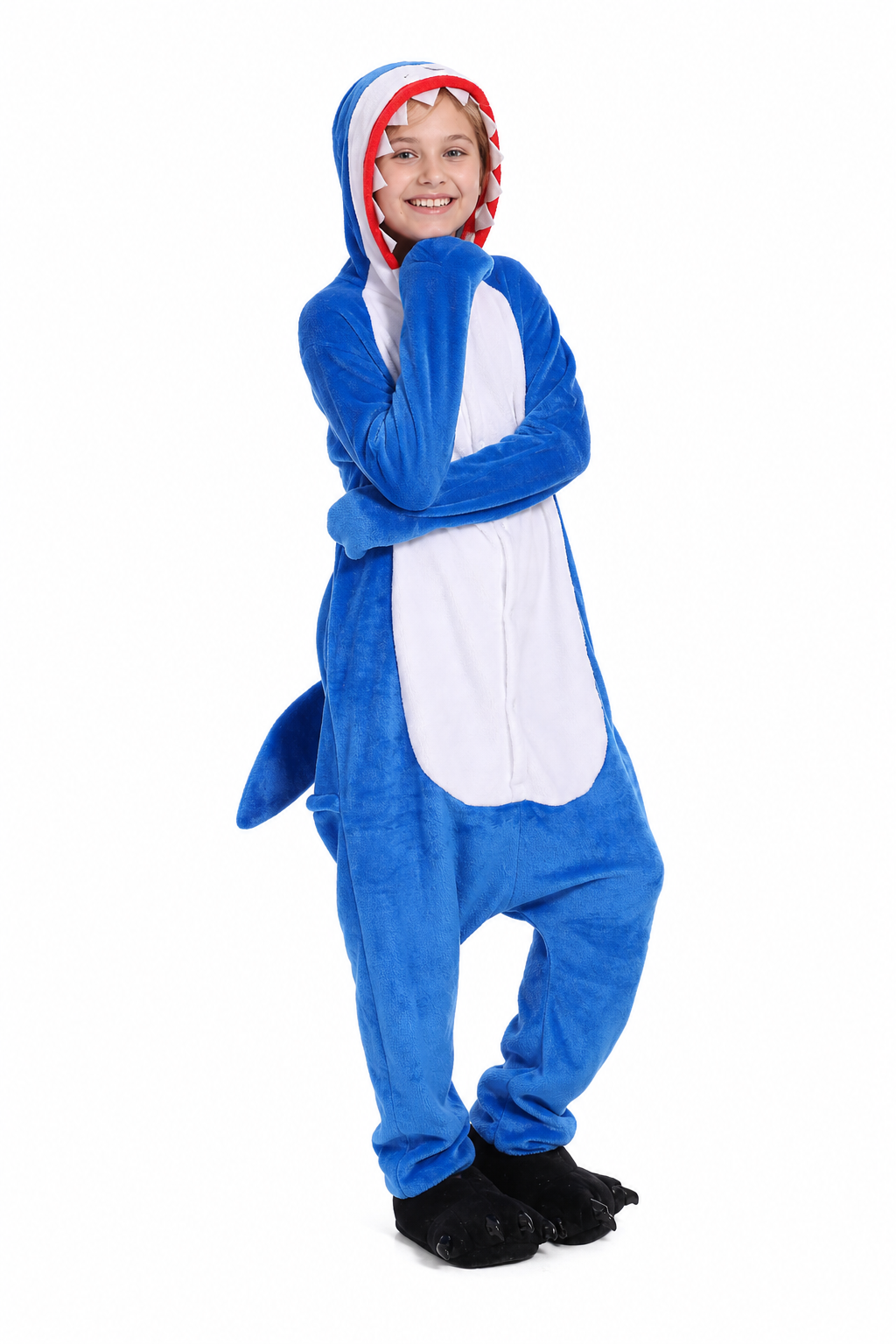Kids' Bright Blue Plush Shark Kigurumi
