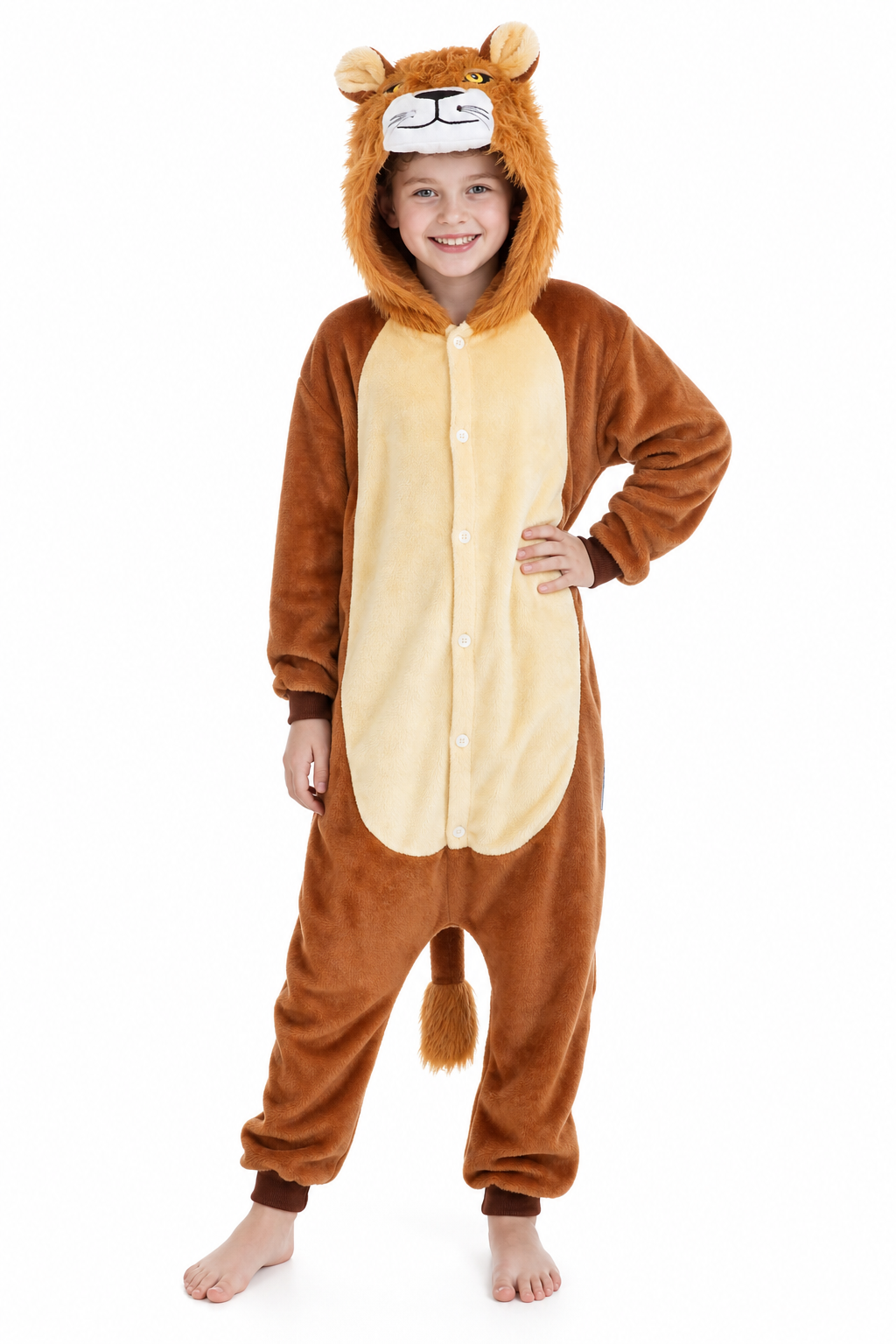 Kids' Brown Lion Plush Hooded Onesie