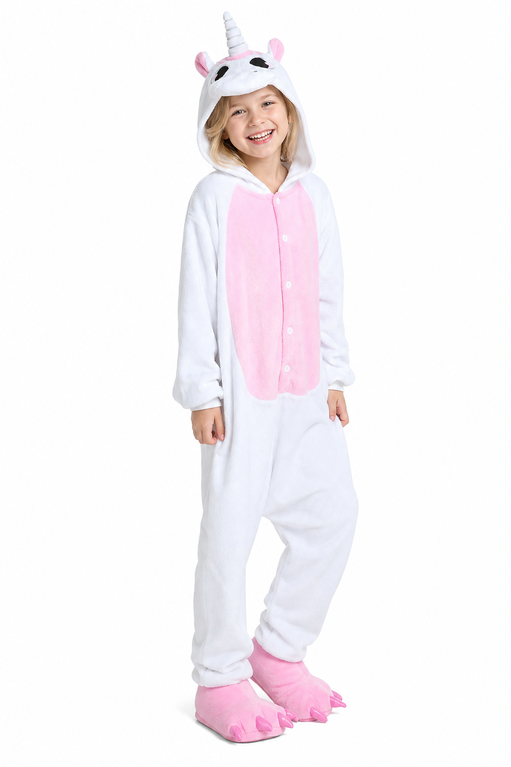 Kids' Cozy Unicorn Kigurumi with Pink Belly Panel