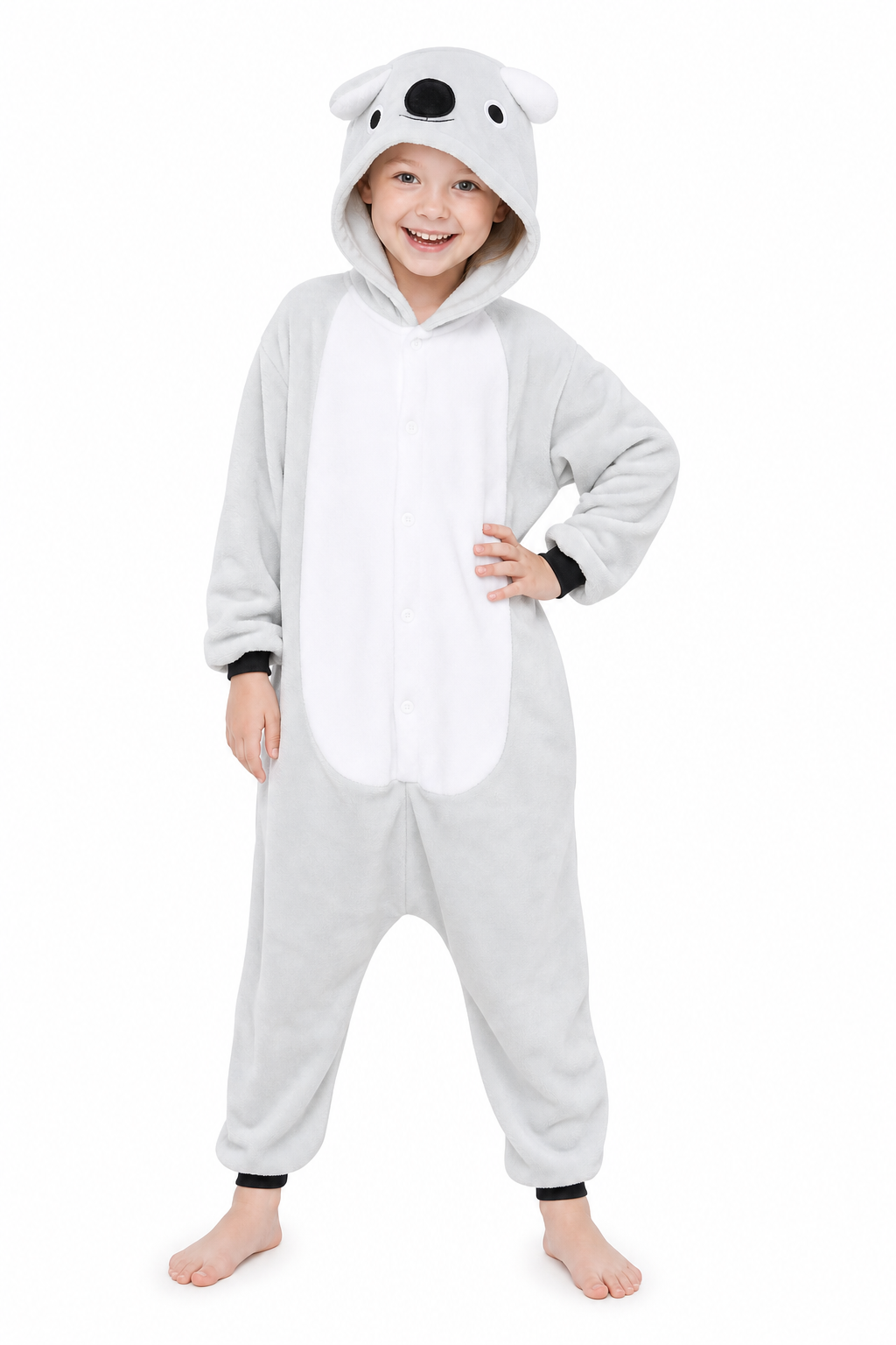 Kids' Light Gray Plush Koala Hooded Onesie
