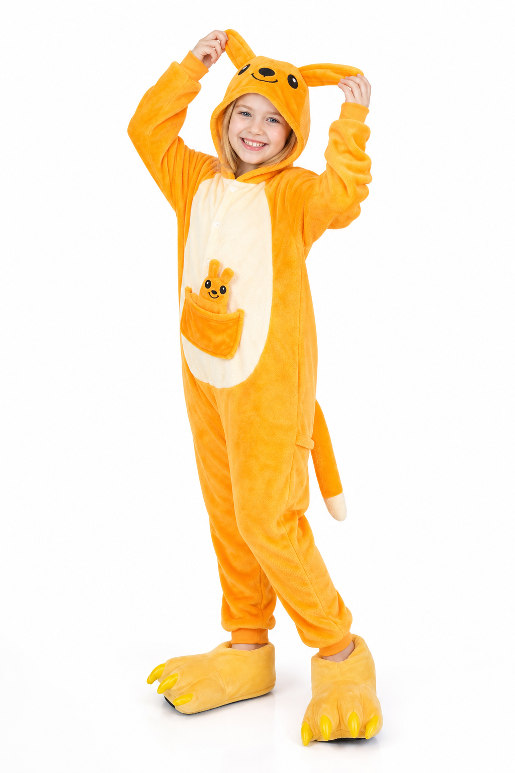 Kids' Orange Kangaroo Onesie with Joey & Claw Slippers