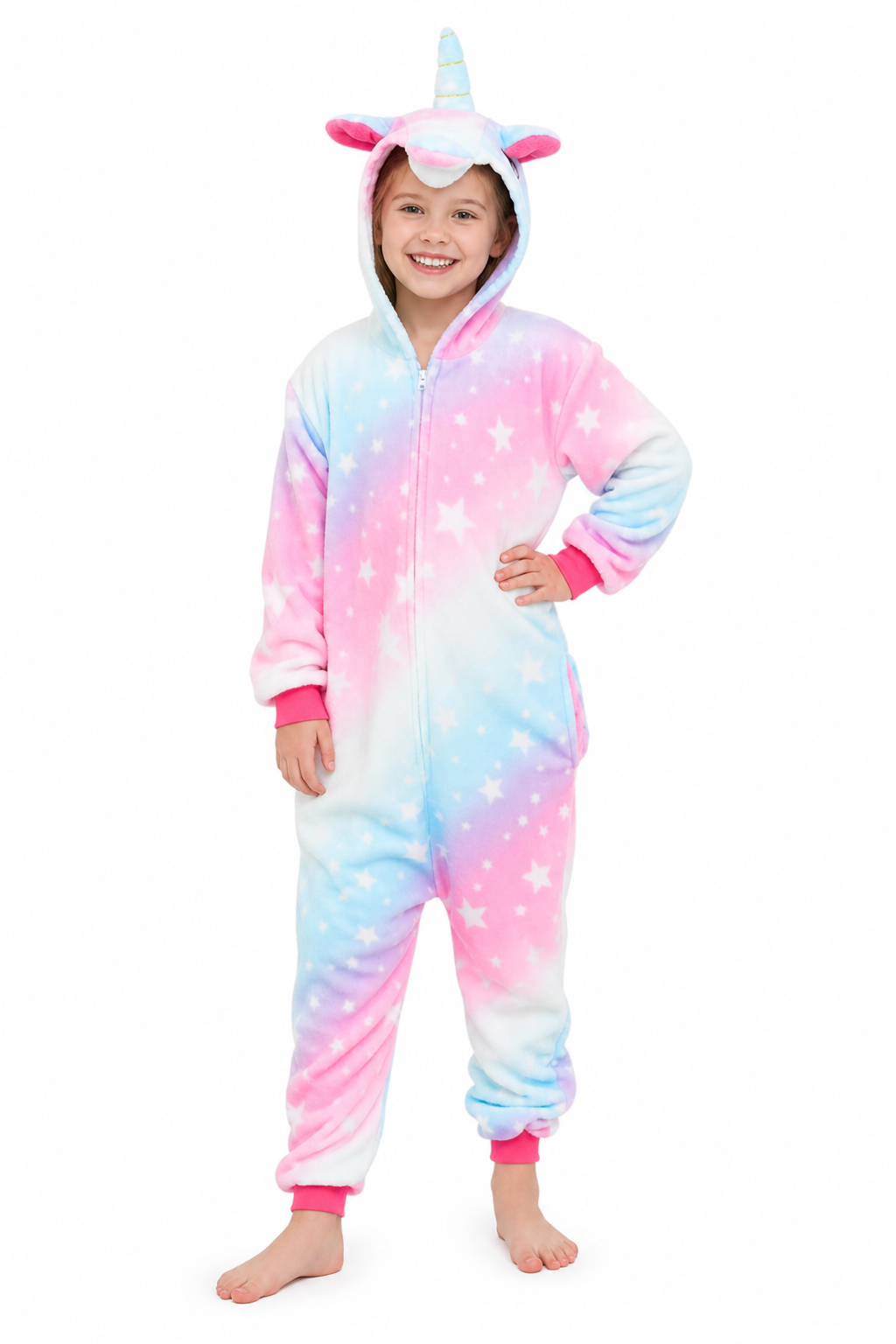 Kids' Pastel Star Unicorn Plush Onesie