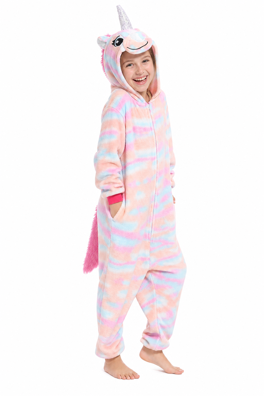 Kids' Pastel Tie-Dye Unicorn Fleece Onesie