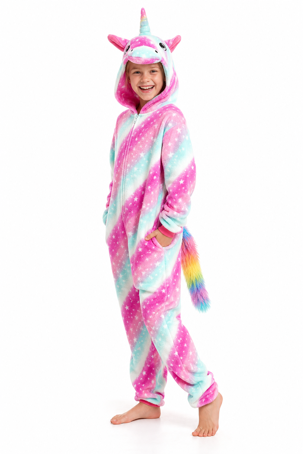 Kids' Pink and Blue Star Swirl Unicorn Plush Onesie