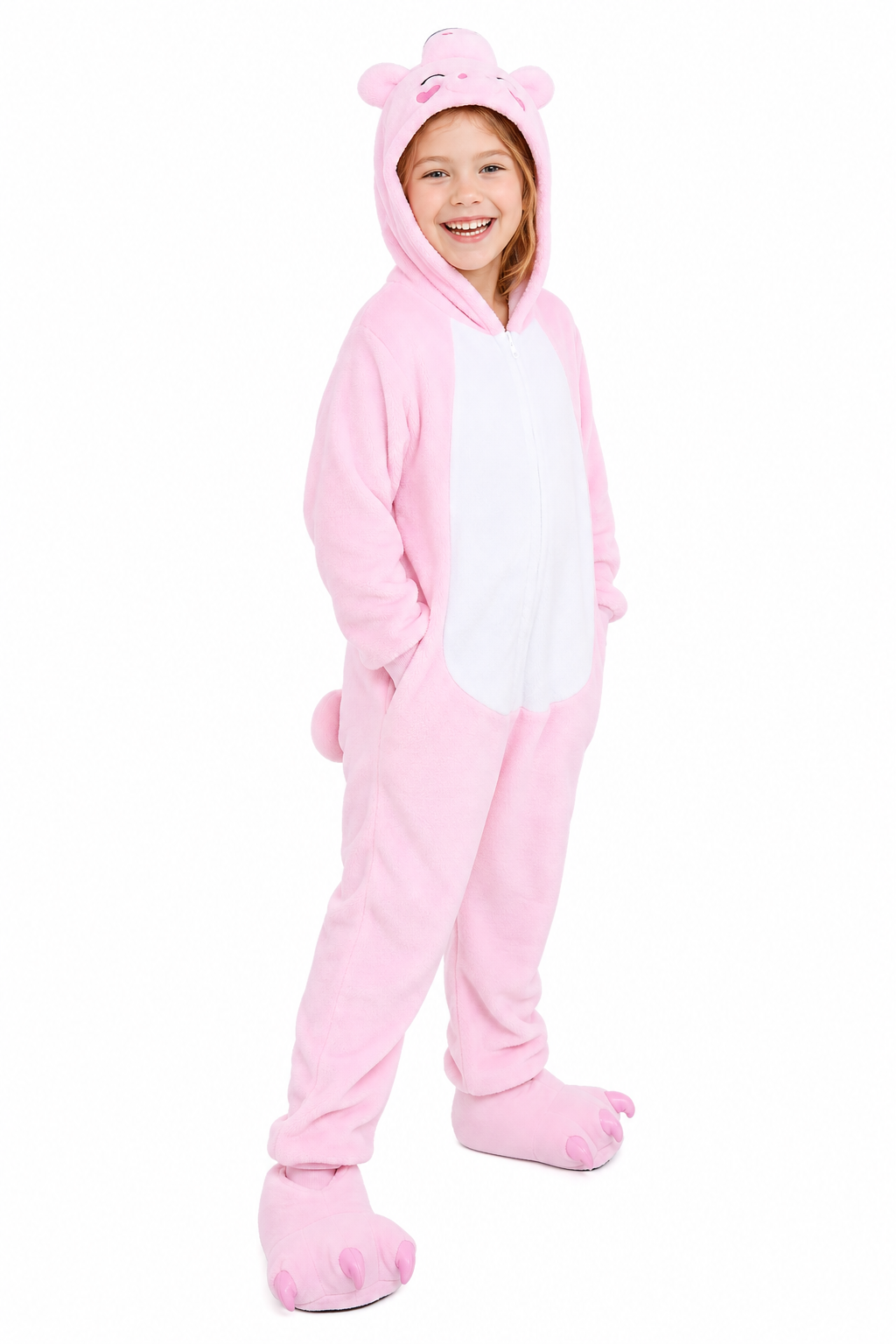 Kids' Pink Plush Pig Kigurumi with Paws
