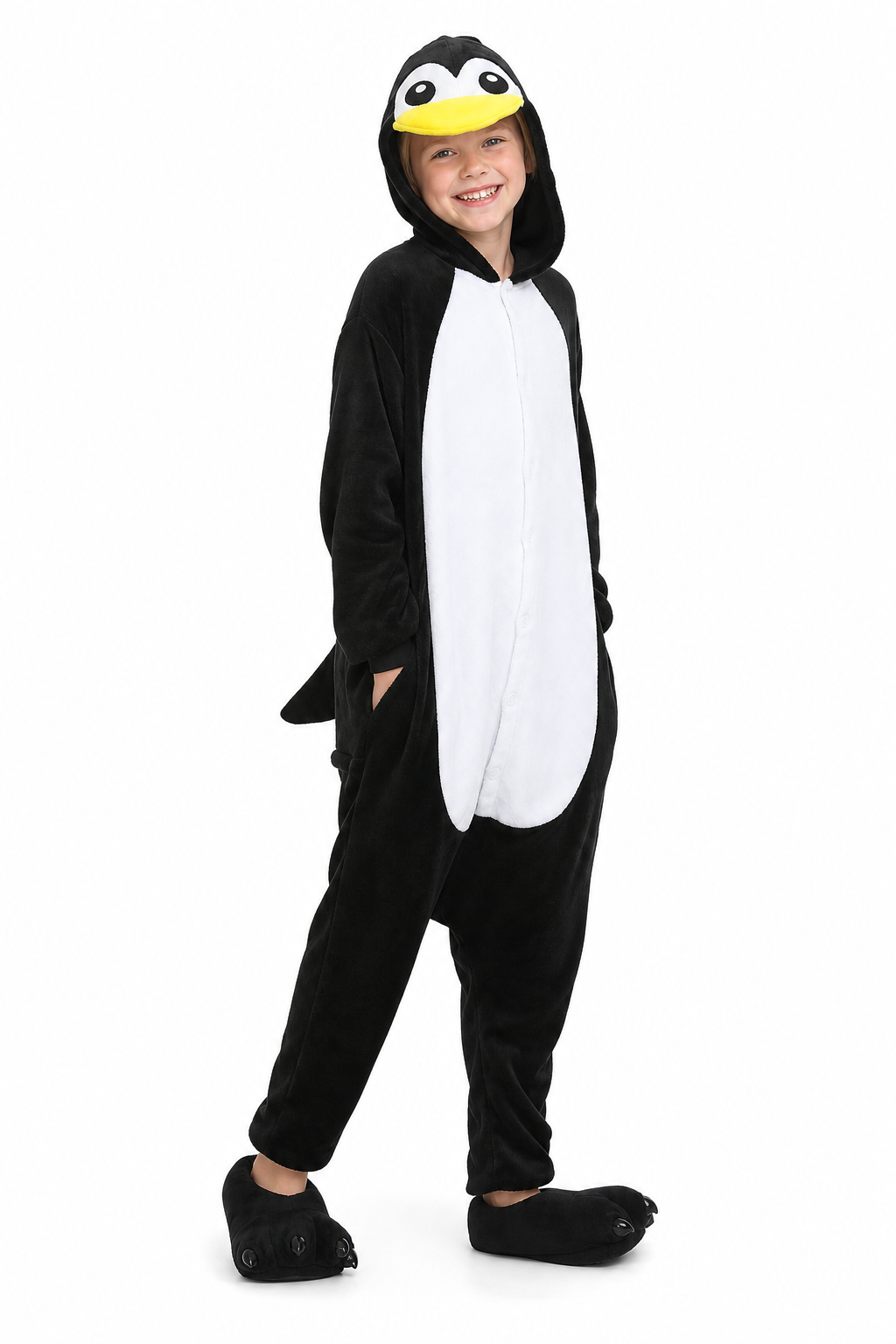 Kids' Plush Black and White Penguin Kigurumi