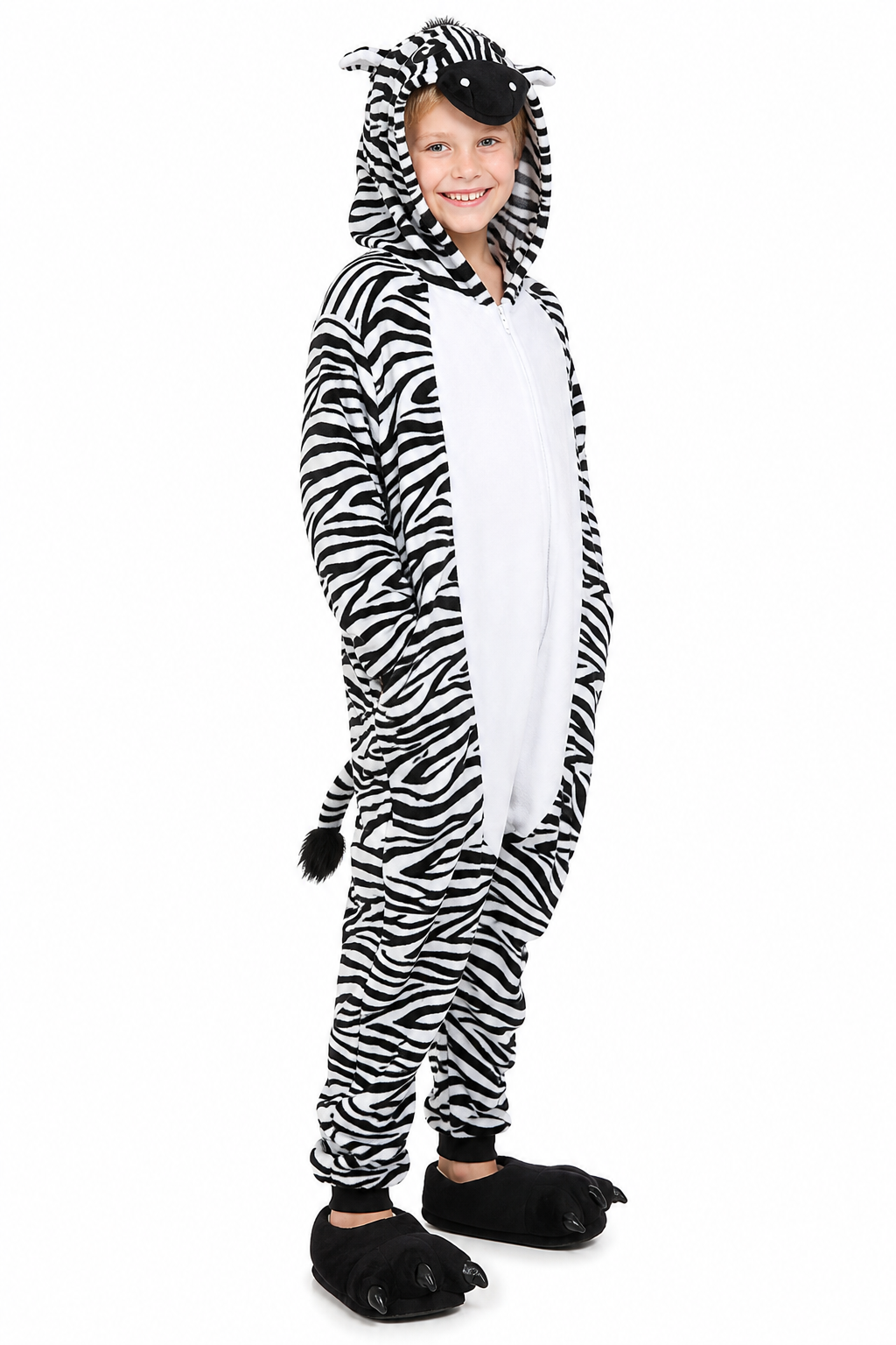 Kids' Plush Black and White Zebra Onesie