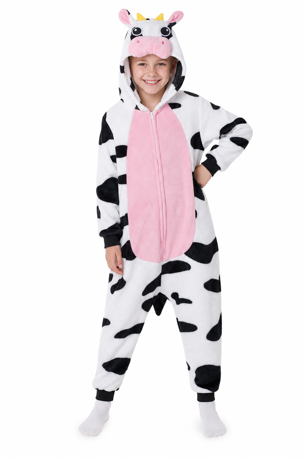 Kids' Plush Fleece Cow Kigurumi