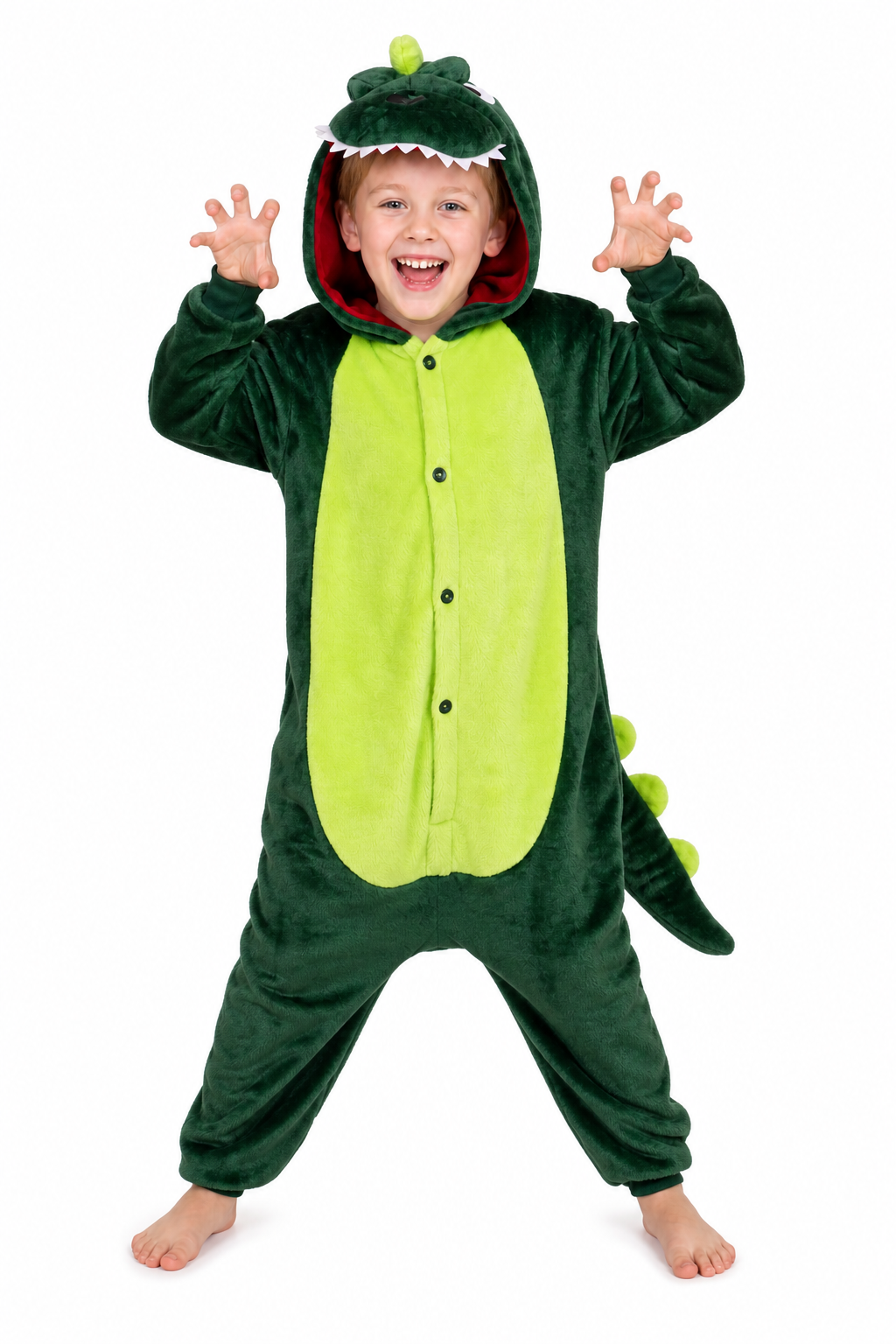 Kids' Plush Green Dinosaur Onesie with Hood