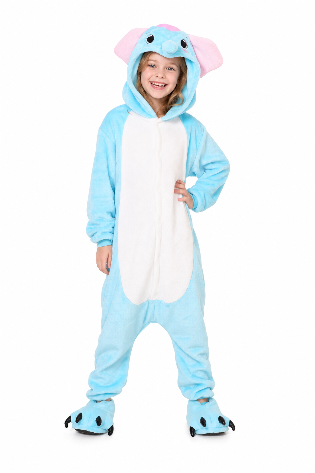Kids' Plush Light Blue Elephant Kigurumi Pajamas