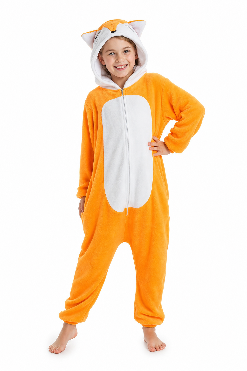 Kids' Plush Orange Fox Onesie