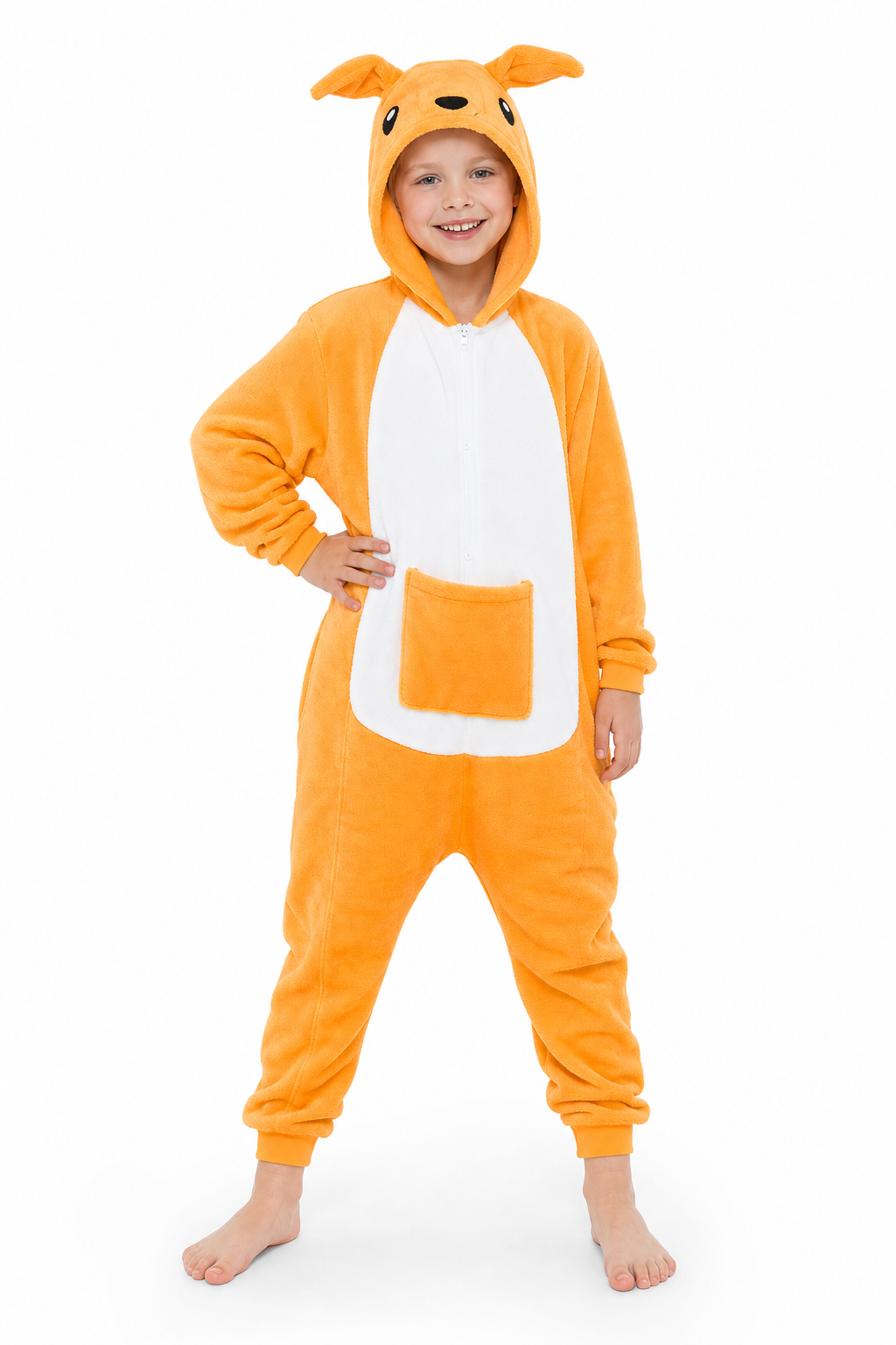Kids' Plush Orange Kangaroo Kigurumi with Pouch