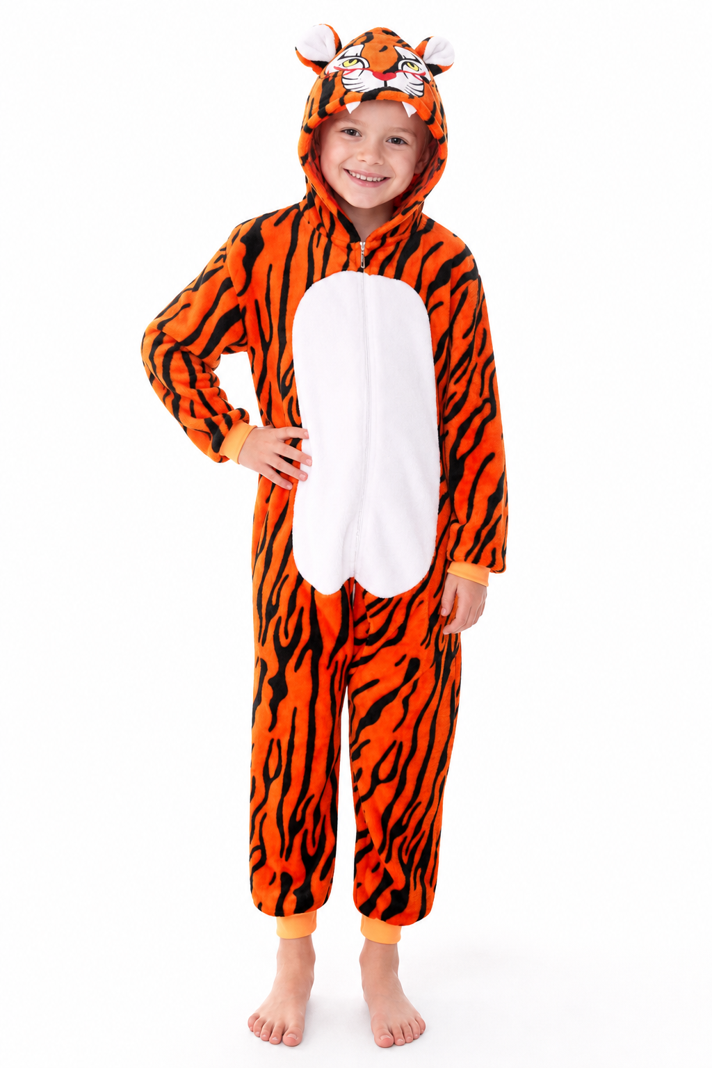 Kids' Plush Orange Tiger Kigurumi