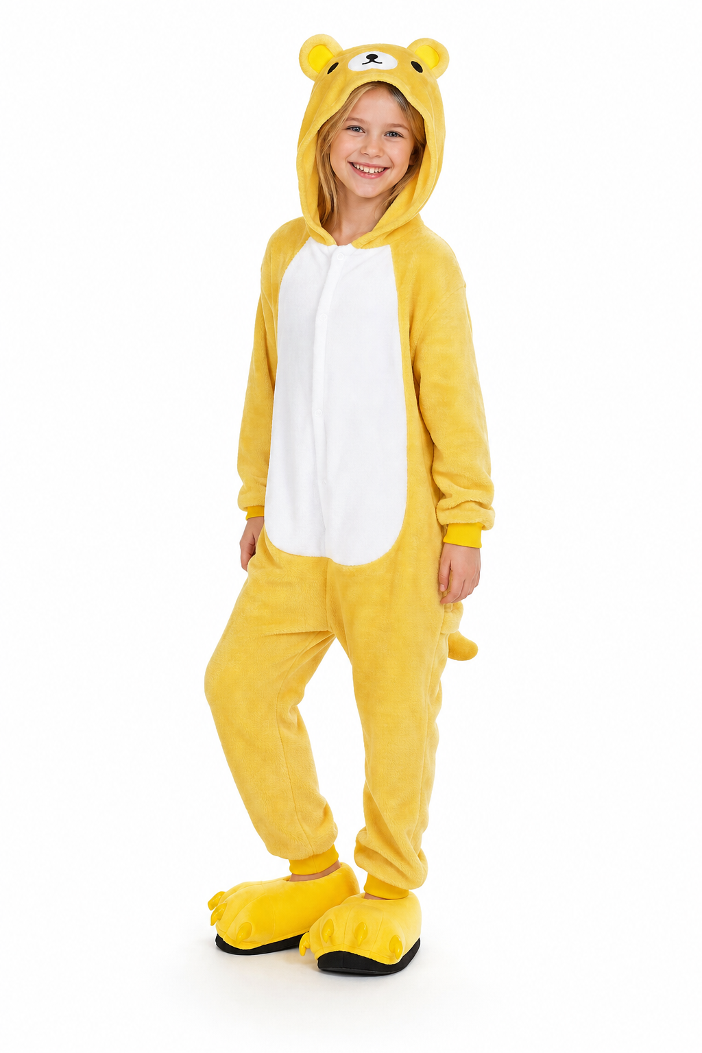 Kids' Plush Yellow Bear Kigurumi with Hood